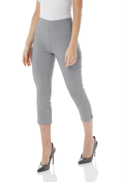 Roman Light Grey Cropped Stretch Trouser Capri Summer Leggings 3/4 Pedal Pushers - 12 Image 1