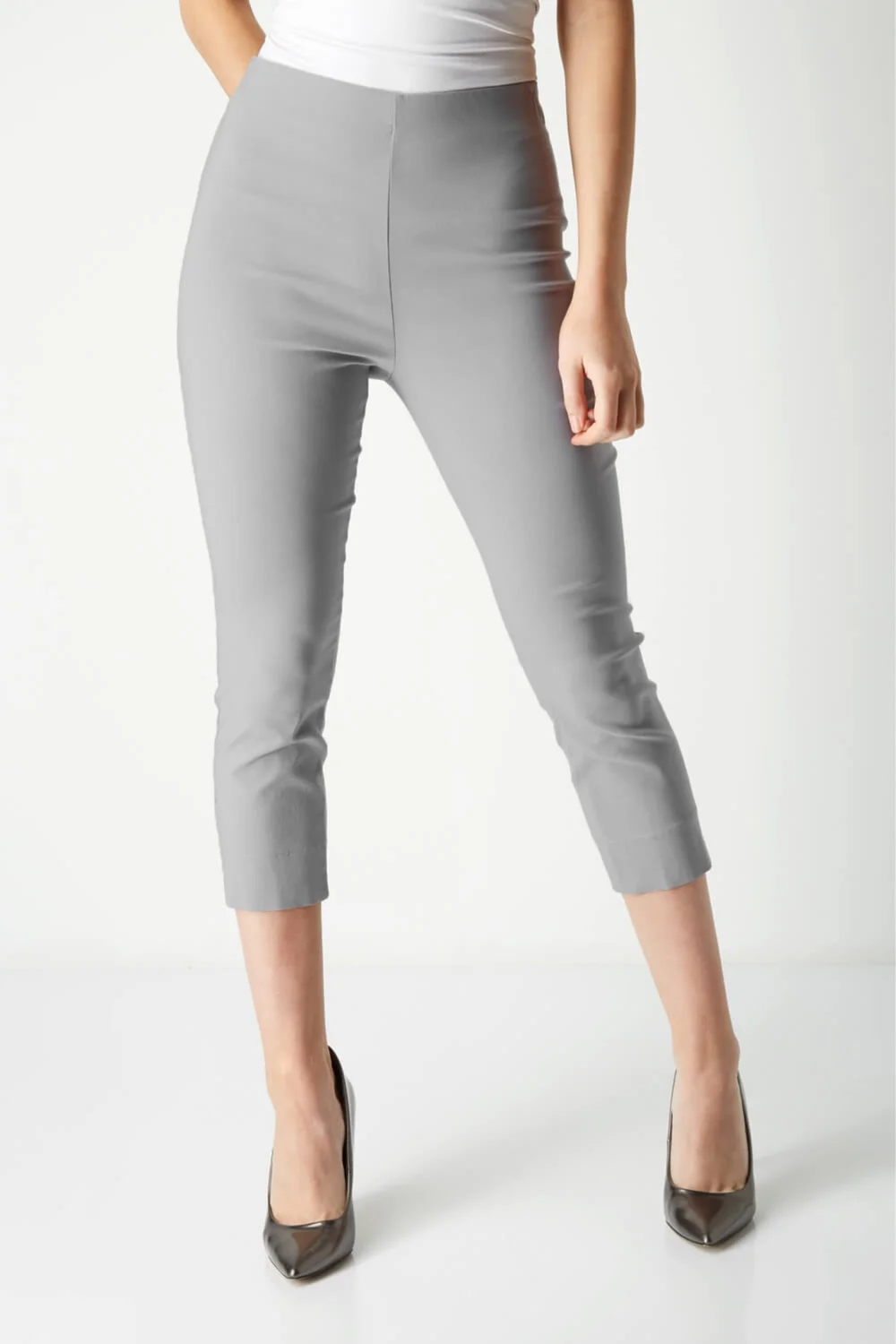 Roman Light Grey Cropped Stretch Trouser Capri Summer Leggings 3/4 Pedal Pushers - 12 Image 3