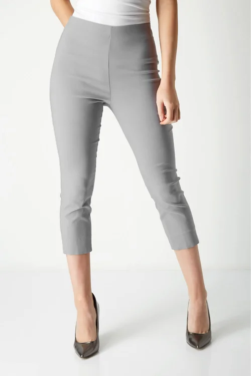 Roman Light Grey Cropped Stretch Trouser Capri Summer Leggings 3/4 Pedal Pushers - 12 Image 3