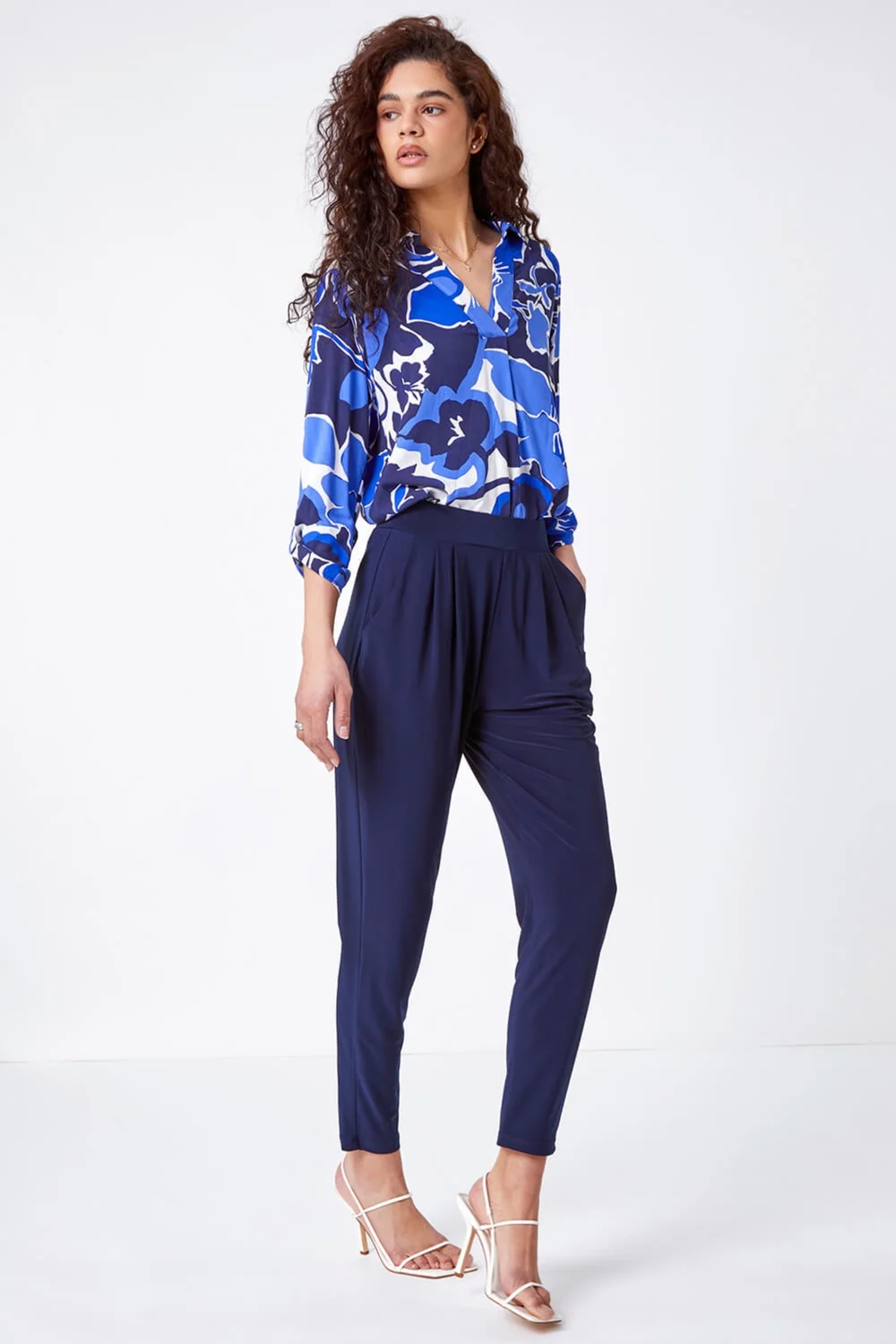 Roman Navy Jersey Stretch Elastic Waist Harem Trousers - 6 Image 4