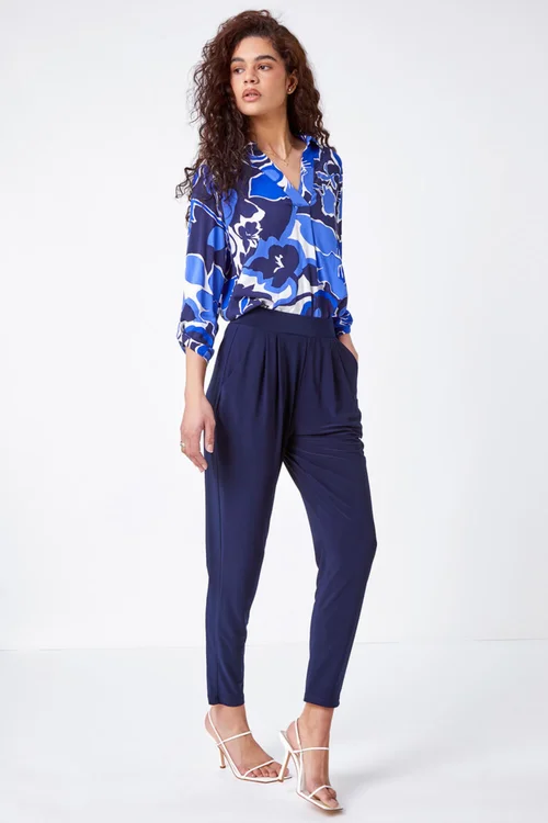 Roman Navy Jersey Stretch Elastic Waist Harem Trousers - 6 Image 4