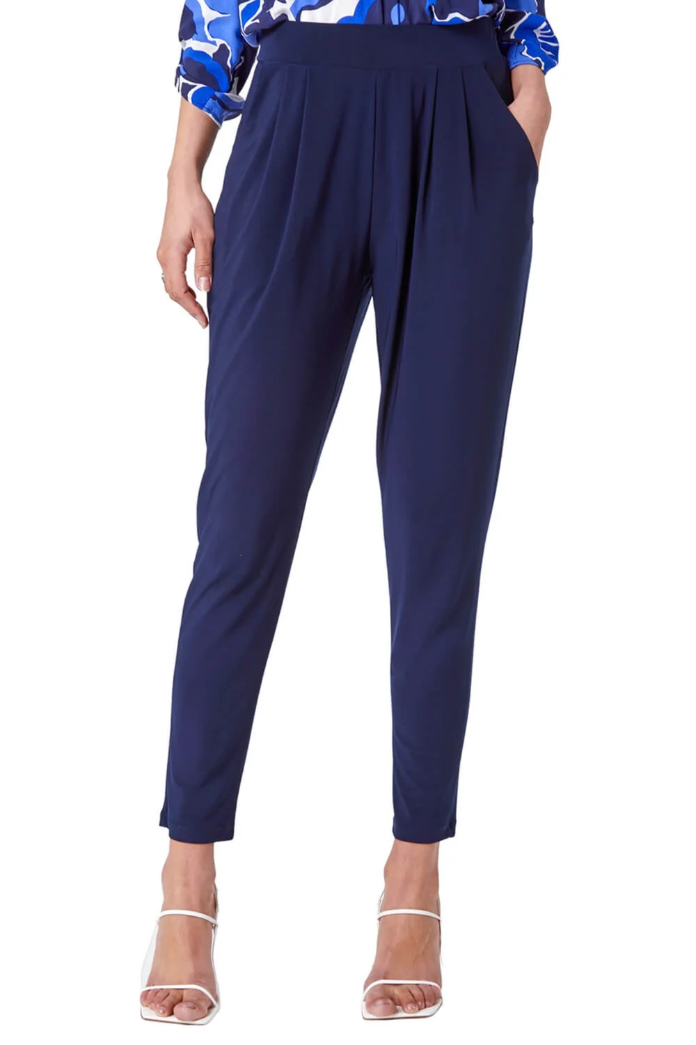 Roman Navy Jersey Stretch Elastic Waist Harem Trousers - 6 Image 1