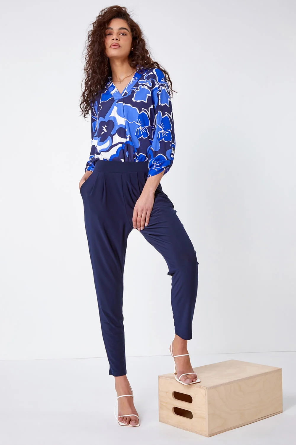 Roman Navy Jersey Stretch Elastic Waist Harem Trousers - 6 Image 2