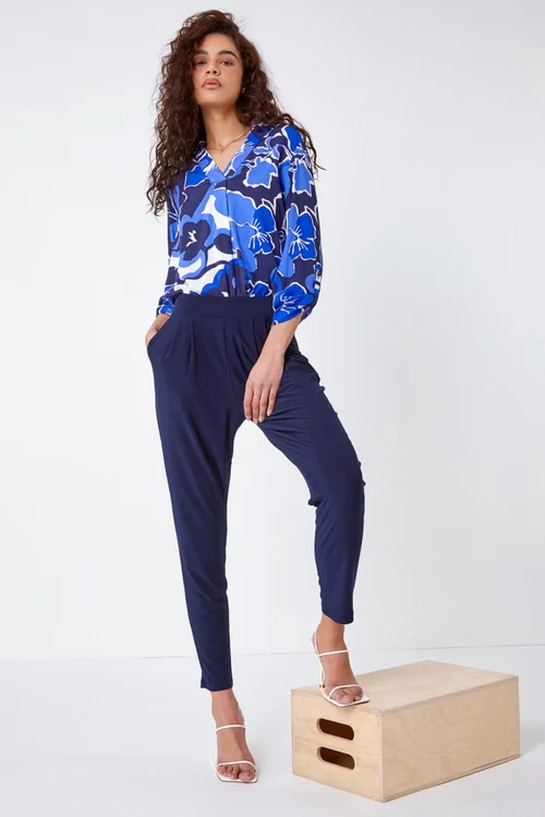 Roman Navy Jersey Stretch Elastic Waist Harem Trousers - 6 Image 2