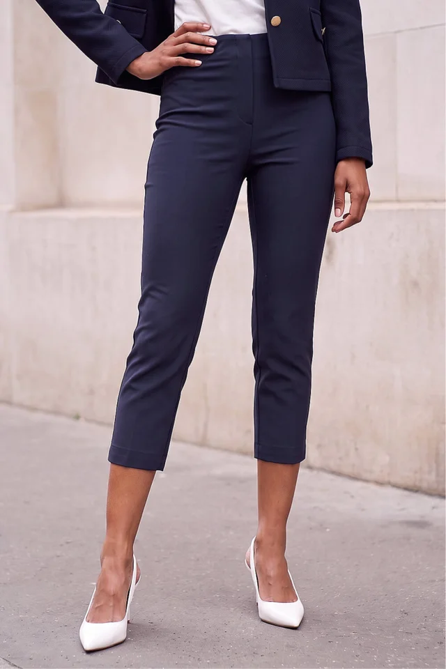 Roman Navy 3/4 Length Stretch Elastic Waist Trouser