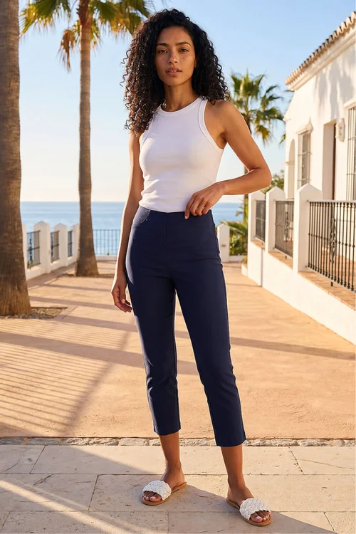 Roman Navy 3/4 Length Stretch Elastic Waist Trouser - 16 Image 1