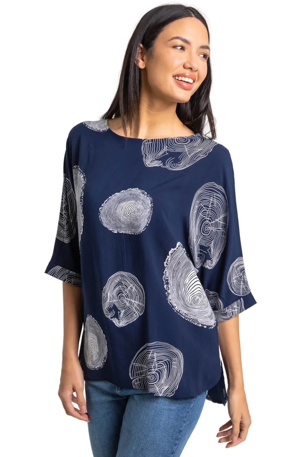 Roman Navy Linear Abstract Print Tunic Top - 10 Image 1
