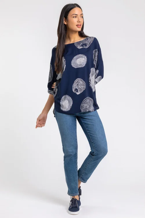 Roman Navy Linear Abstract Print Tunic Top - 10 Image 3