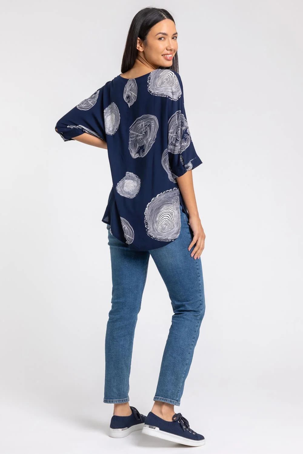 Roman Navy Linear Abstract Print Tunic Top - 10 Image 2