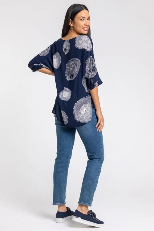 Roman Navy Linear Abstract Print Tunic Top - 10 Image 2