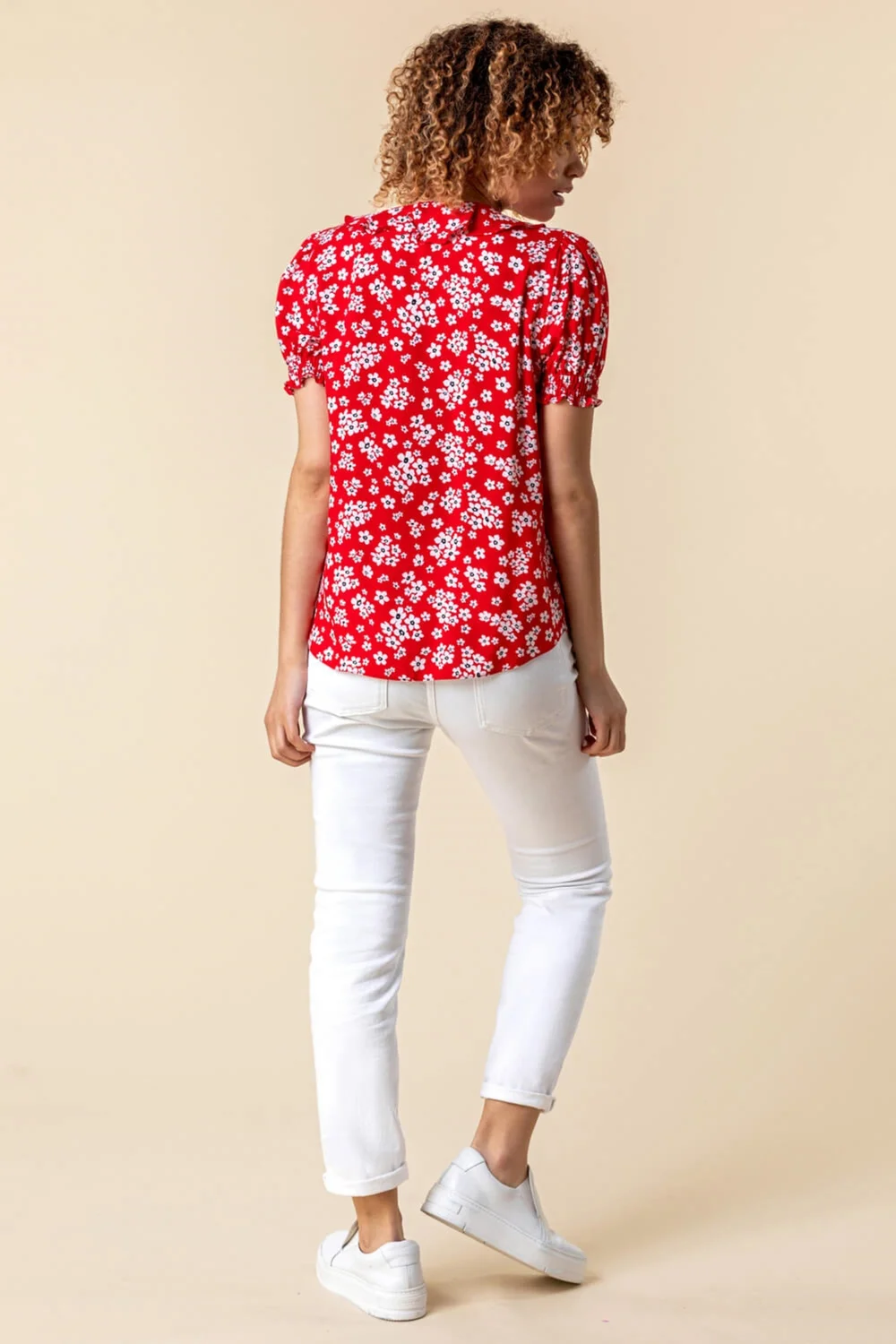 Roman Red Floral Print V-Neck Frill Detail Blouse - 10 Image 2