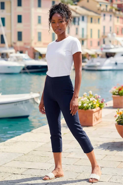Roman Navy Blue Cropped Stretch Trouser Capri Summer Leggings 3/4 Pedal Pushers - 18 Image 1