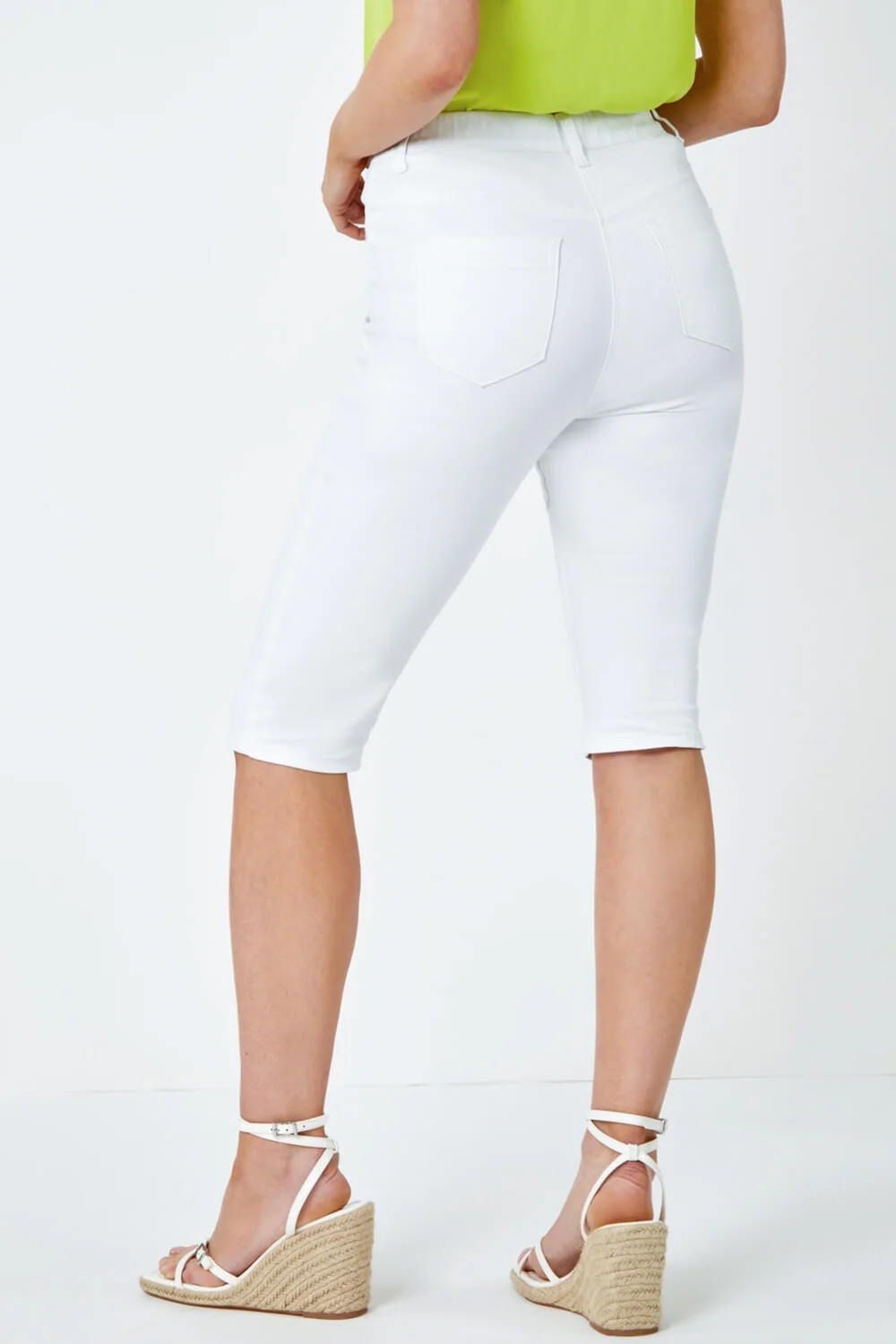 Roman White Stretch Knee Length Pedal Pusher - 6 Image 4