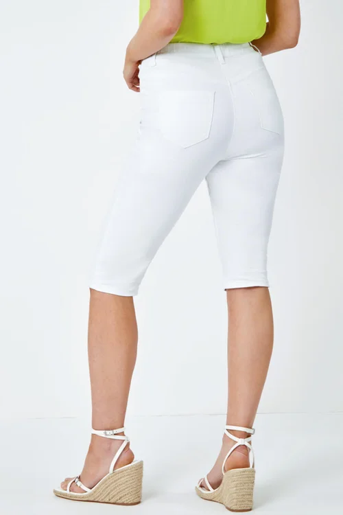 Roman White Stretch Knee Length Pedal Pusher - 6 Image 4