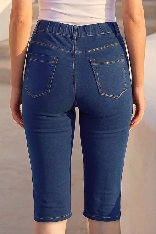 Roman Indigo Stretch Knee Length Pedal Pusher - 16 Image 3