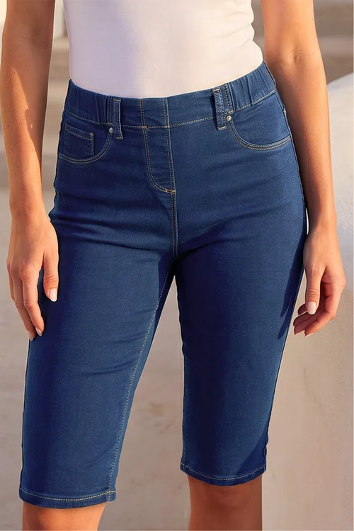 Roman Indigo Stretch Knee Length Pedal Pusher - 16 Image 1