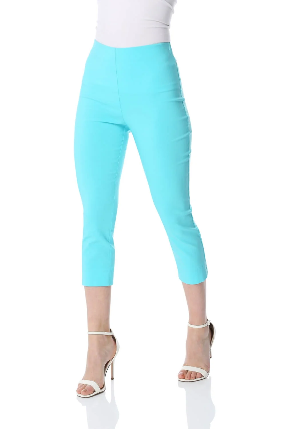 Roman Turquoise Cropped Stretch Trouser Capri Summer Leggings 3/4 Pedal Pushers - 10 Image 1