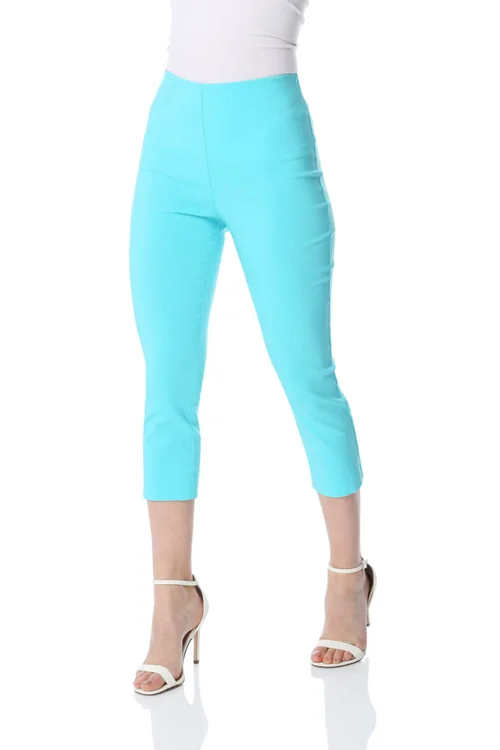 Roman Turquoise Cropped Stretch Trouser Capri Summer Leggings 3/4 Pedal Pushers - 10 Image 1