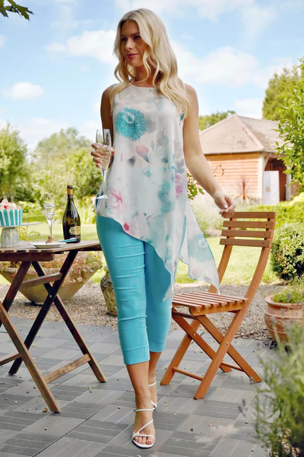 Roman Turquoise Cropped Stretch Trouser Capri Summer Leggings 3/4 Pedal Pushers - 10 Image 4