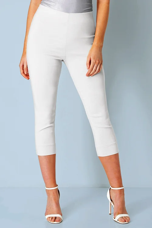 Roman White Cropped Stretch Trouser Capri Summer Leggings 3/4 Pedal Pushers - 12 Image 1