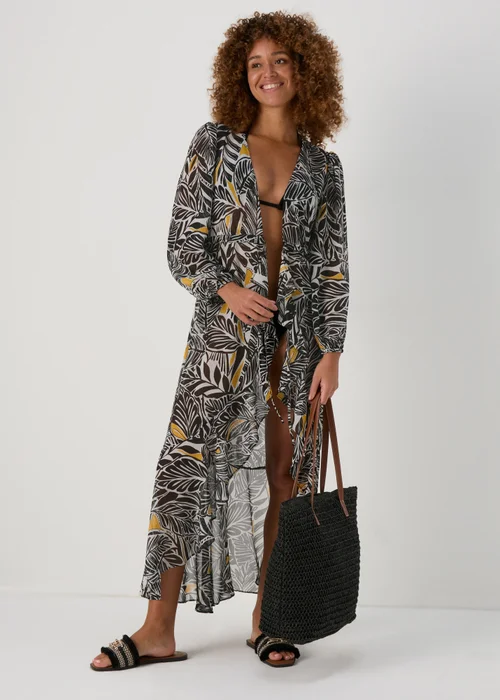 Et Vous Black Palm Printed Kaftan - S Image 3