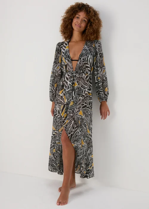 Et Vous Black Palm Printed Kaftan - S Image 1