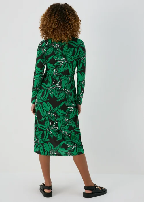 Green Floral Print Jersey Wrap Dress - 8 Image 2