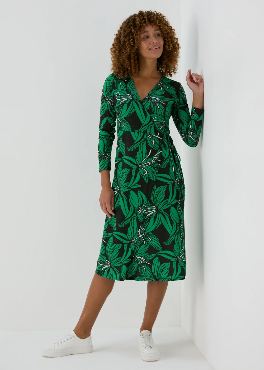 Green Floral Print Jersey Wrap Dress - 8 Image 4