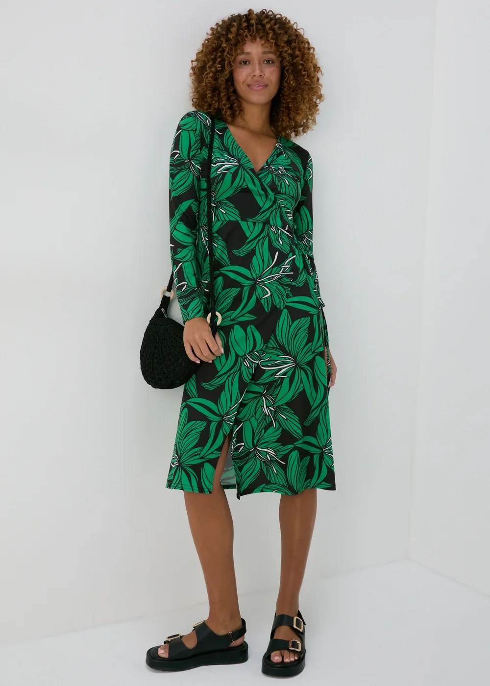 Green Floral Print Jersey Wrap Dress - 8 Image 1