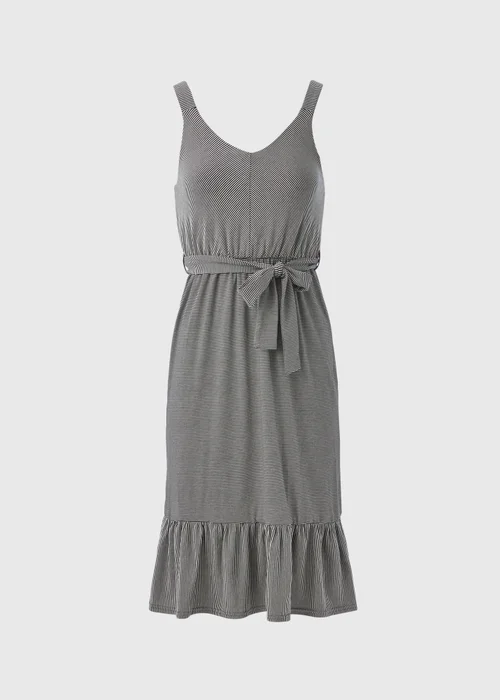 Black Stripe Belted Jersey Dress - Size 8 Image 5