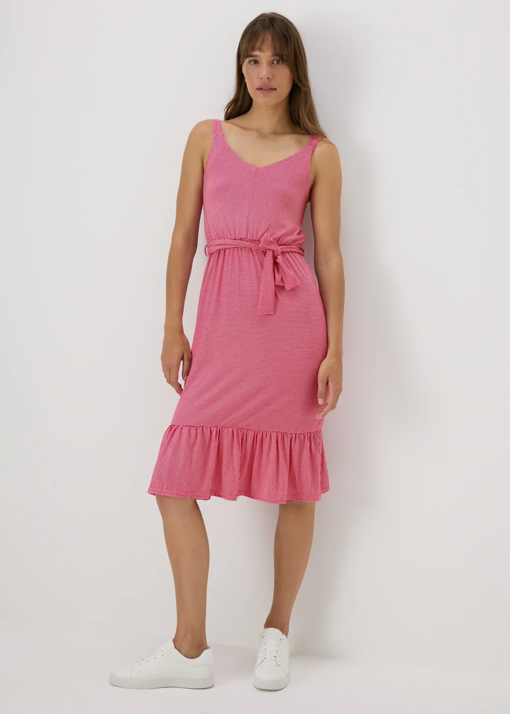 Red Stripe Belted Jersey Dress - 8 Image 1
