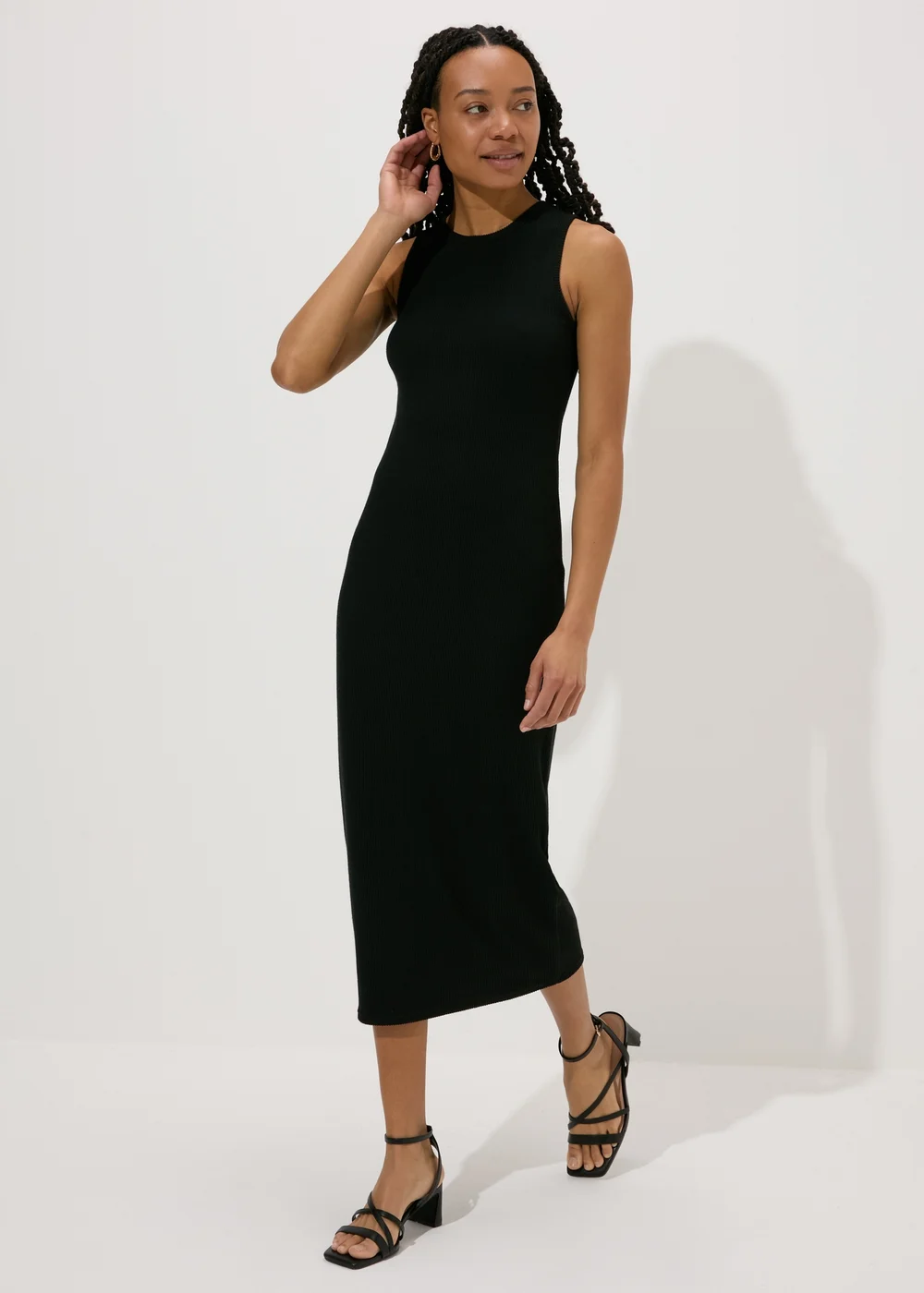 Black Midi Ribbed Dress - 8 Image 1