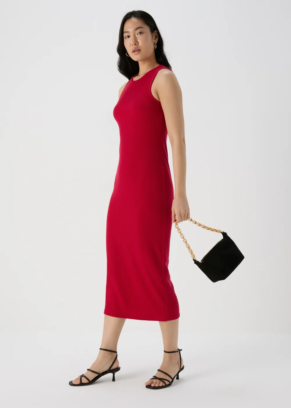 Red Sleeveless Ribbed Dress - 8 Image 4