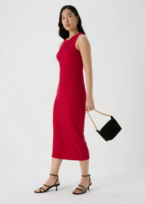 Red Sleeveless Ribbed Dress - 8 Image 4