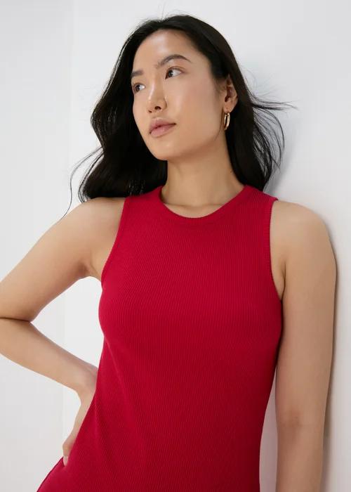 Red Sleeveless Ribbed Dress - 8 Image 3