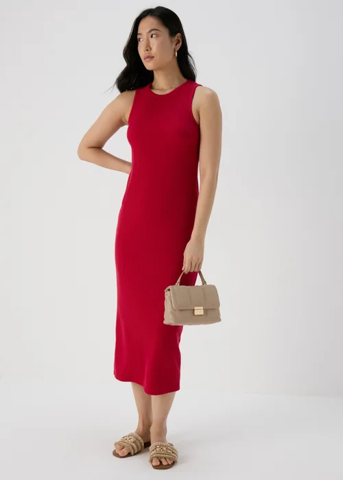 Red Sleeveless Ribbed Dress - 8 Image 1