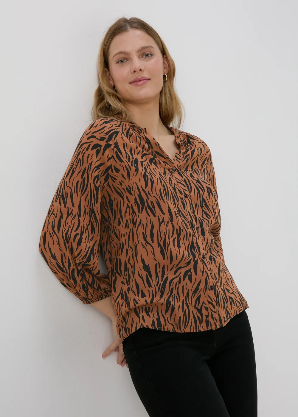 Brown Animal Print Viscose Blouse - Size 8 Image 1