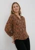 Brown Animal Print Viscose Blouse - Size 8 Image 1