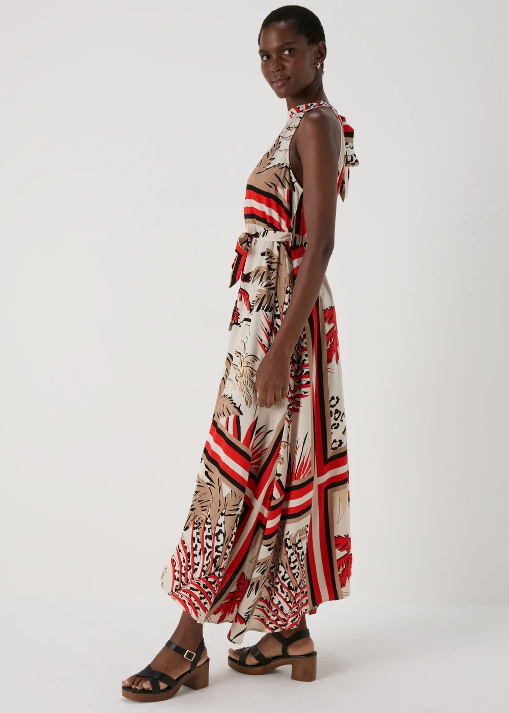 Papaya Petite Multicolour Scarf Print Halterneck Midi Dress - 6 Image 4