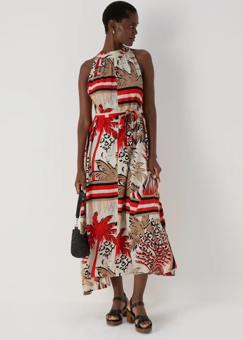 Papaya Petite Multicolour Scarf Print Halterneck Midi Dress - 6 Image 1