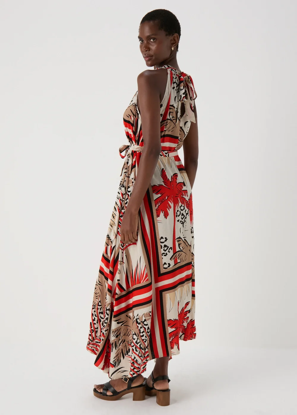 Papaya Petite Multicolour Scarf Print Halterneck Midi Dress - 6 Image 2
