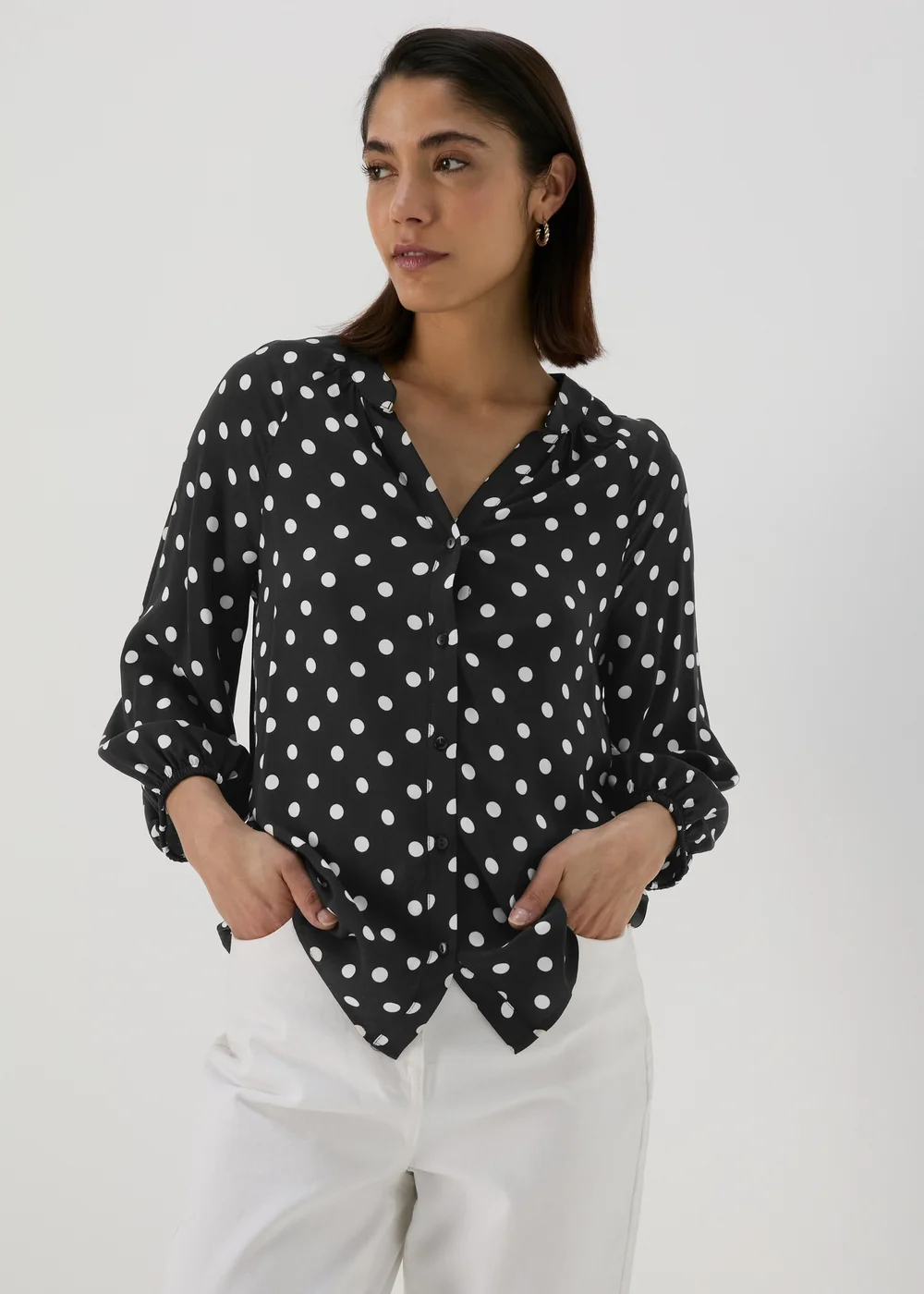 Black Mono Spots Viscose Blouse - Size 8 Image 1