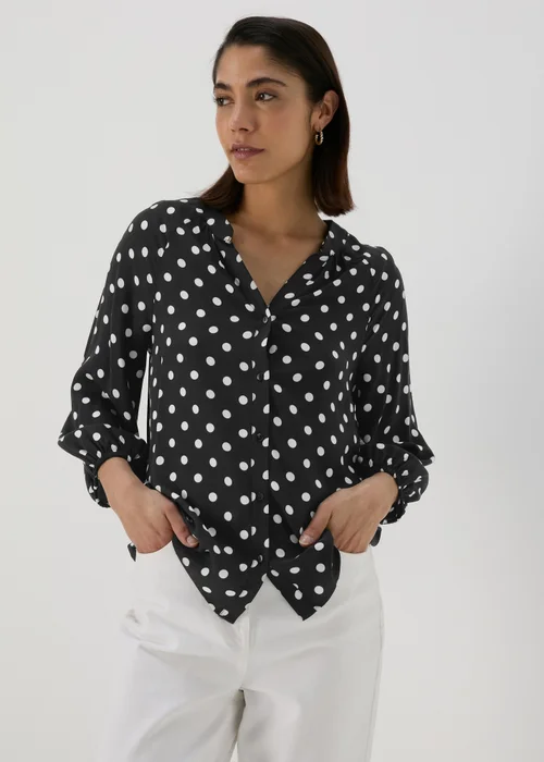 Black Mono Spots Viscose Blouse - Size 8 Image 1
