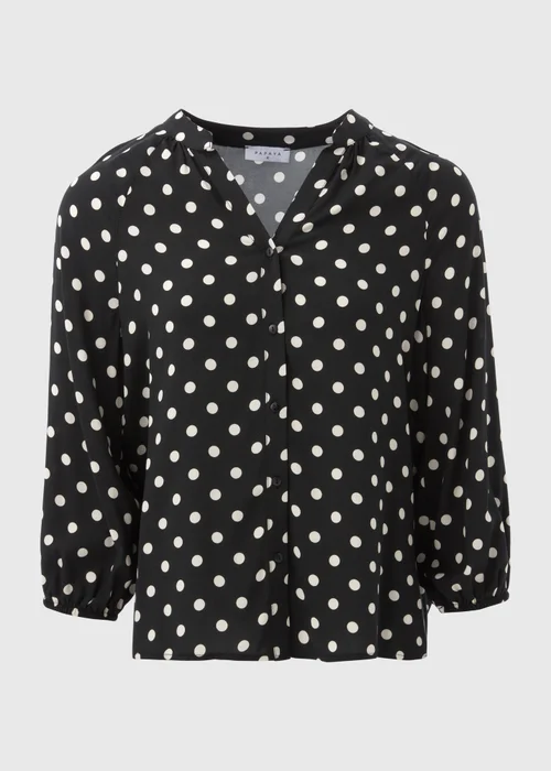 Black Mono Spots Viscose Blouse - Size 8 Image 5