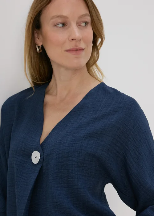 Navy Button Detail Blouse Top - 8 Image 3