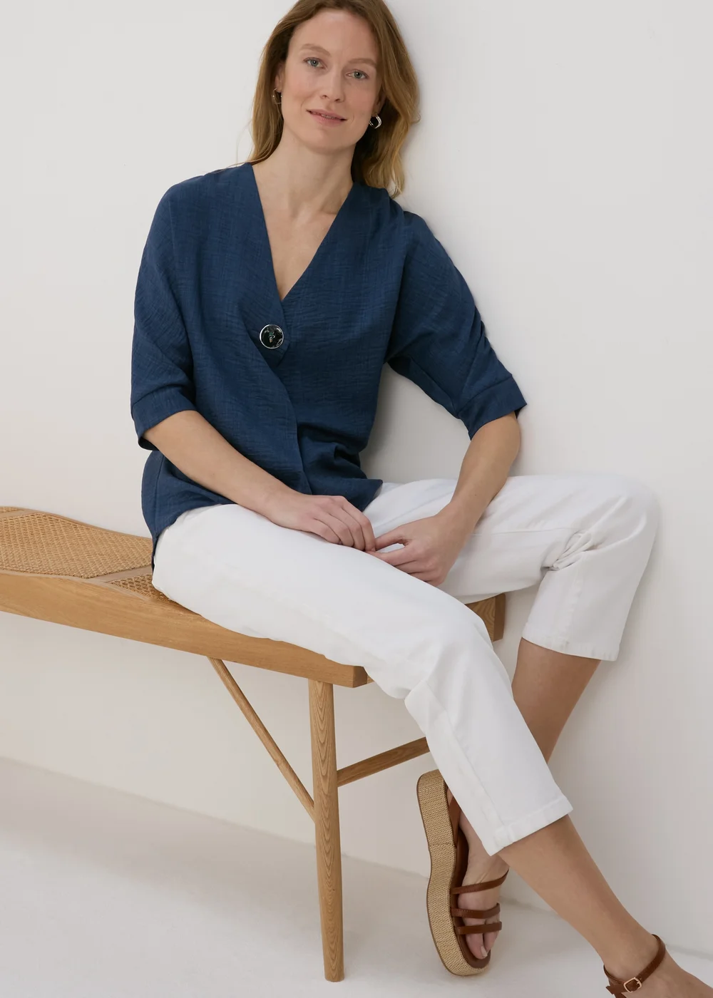 Navy Button Detail Blouse Top - 8 Image 4