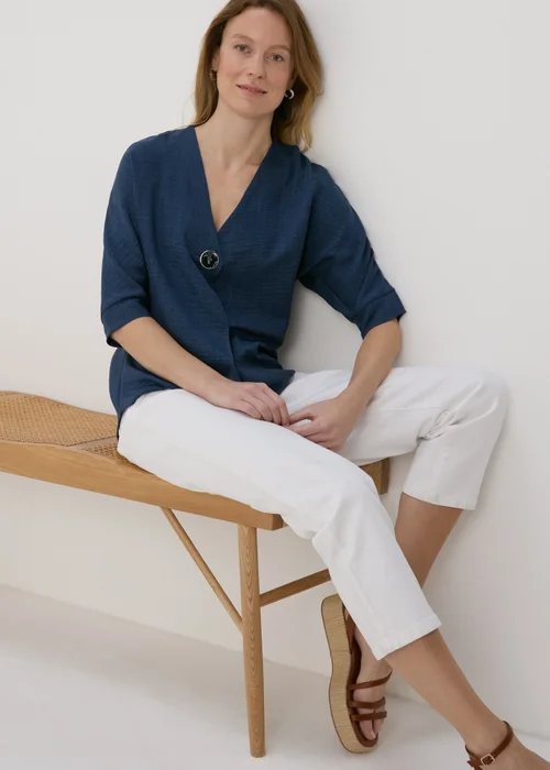 Navy Button Detail Blouse Top - 8 Image 4