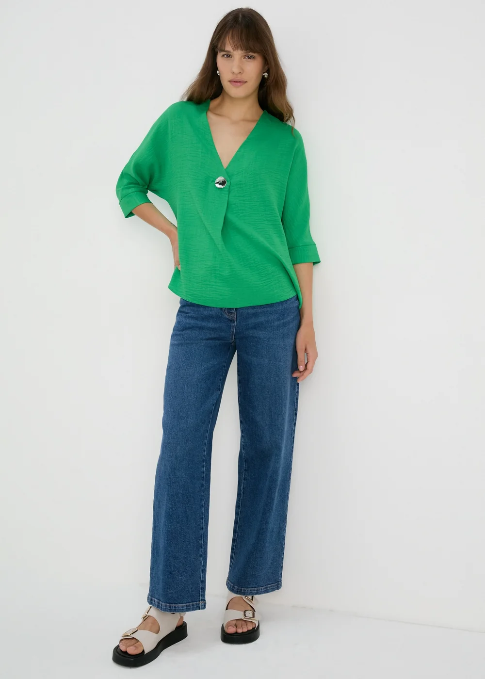 Green Button Detail Blouse - 8 Image 4