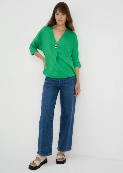 Green Button Detail Blouse - 8 Image 4