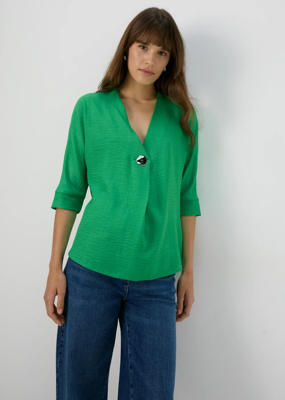 Green Button Detail Blouse - 8 Image 1